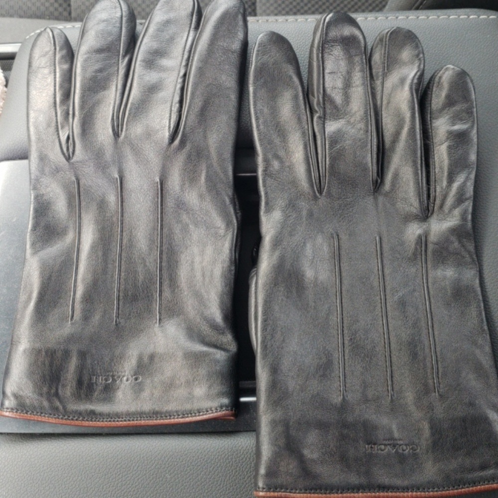 Coach Mens Leather Gloves Cashmere Lined